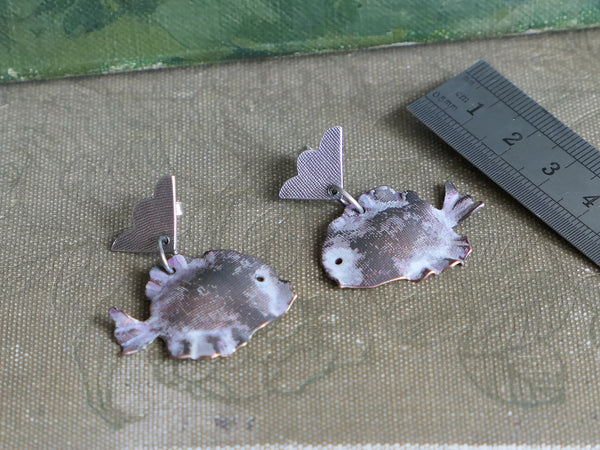 Silver and Painted Copper Fish Earrings