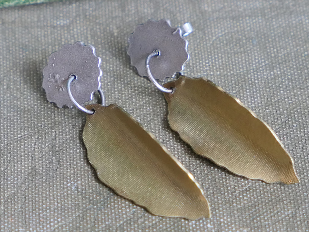 Silver and Brass Leaf Drop Earrings