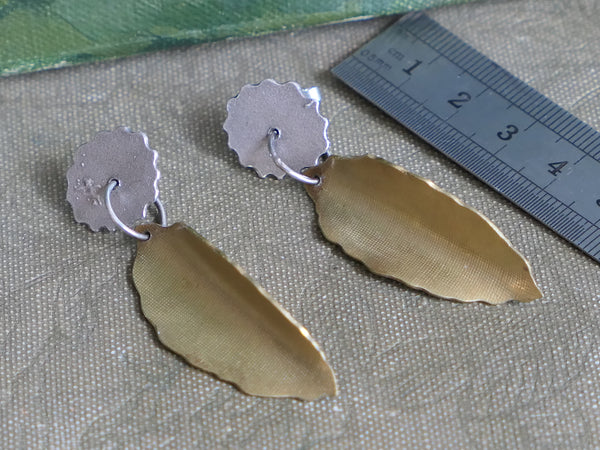 Silver and Brass Leaf Drop Earrings