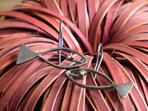 Ruthenium Plated Silver Swimming Fish Earrings