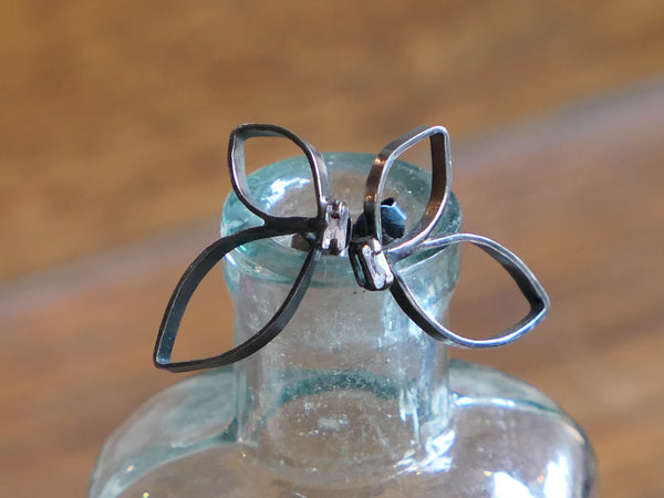 Ruthenium Plated Silver Half Butterfly Earrings with Zircon