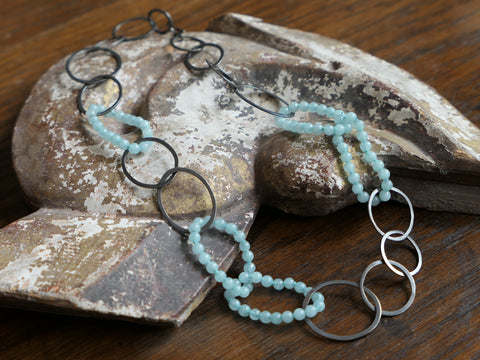 Oxidised Silver and Blue Lace Agate Cloud Necklace