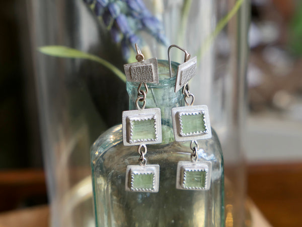 Geometric Dangle Earrings with Kyanite