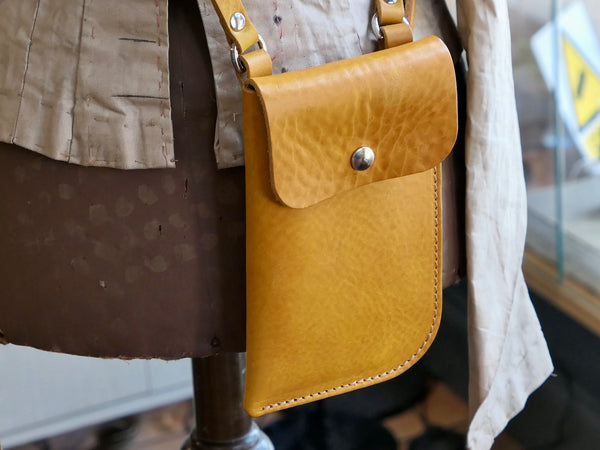 Mustard Leather Cross Body Phone Pouch