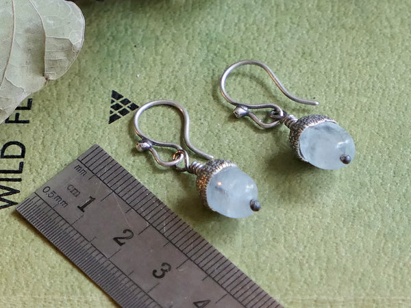 Tiny Acorn Earrings with Aquamarine