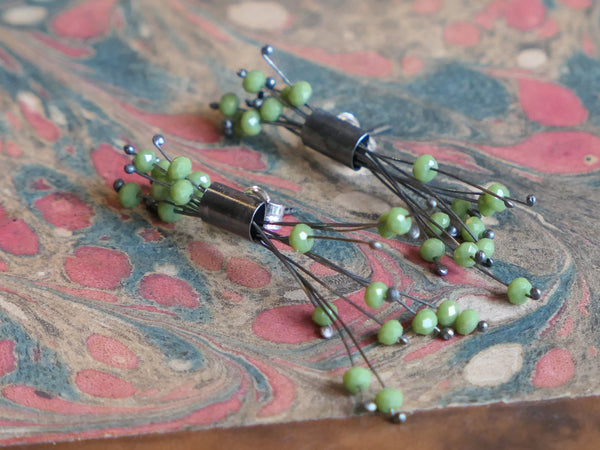 Firework Earrings with Green Crystal Beads