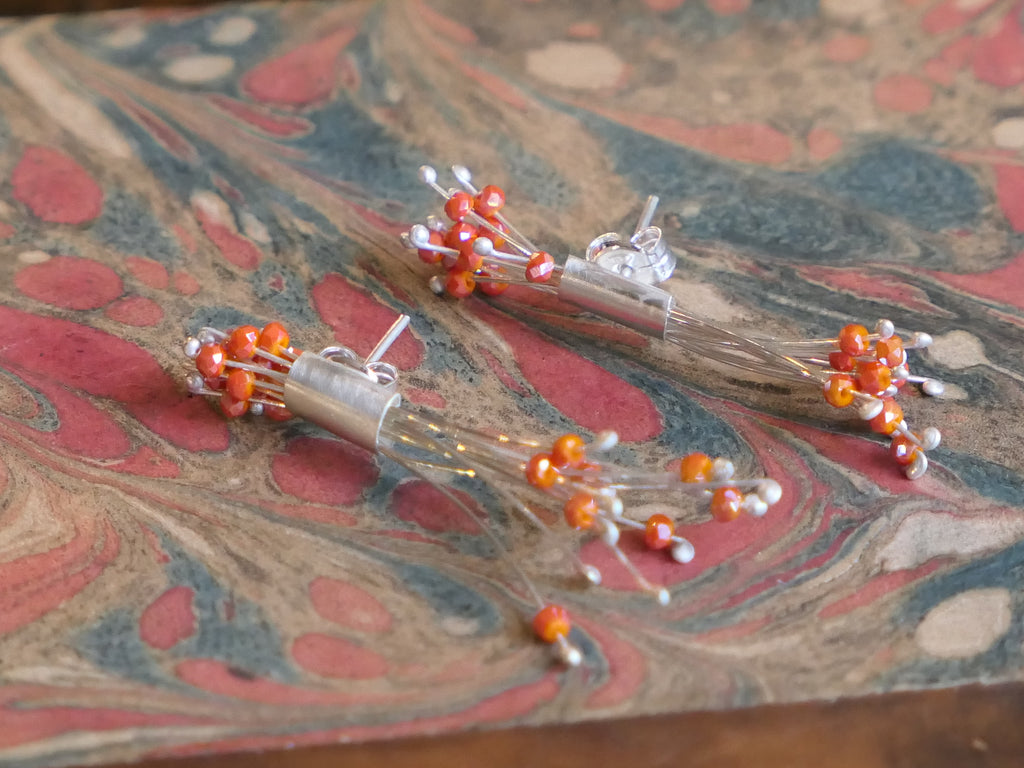 Firework Earrings with Orange Crystal Beads