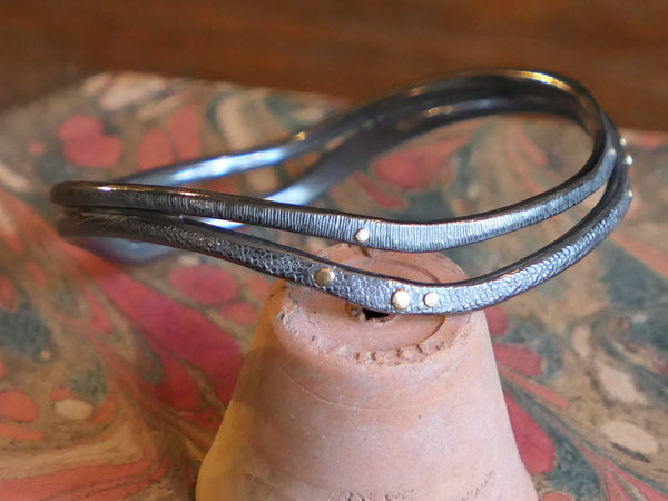 Oxidised Silver Coil Bangle with 18ct Gold Detail
