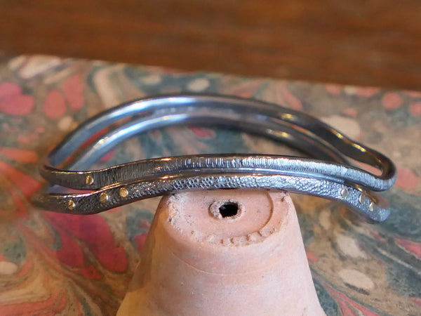 Oxidised Silver Coil Bangle with 18ct Gold Detail