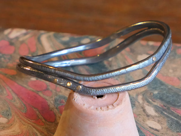 Oxidised Silver Coil Bangle with 18ct Gold Detail