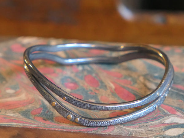 Oxidised Silver Coil Bangle with 18ct Gold Detail
