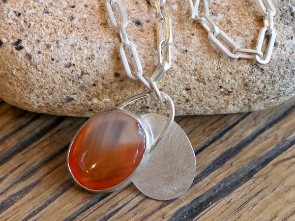 Banded Carnelian Pendant on Chunky Silver Chain