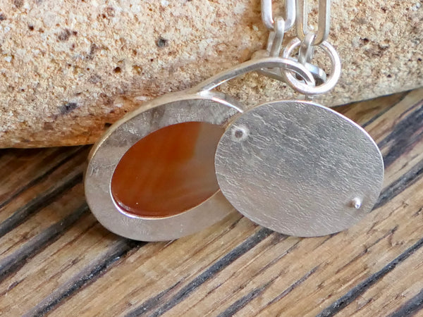 Banded Carnelian Pendant on Chunky Silver Chain