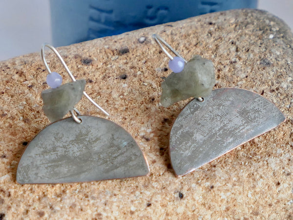 Silver Plated Copper Earrings with Labradorite and Dyed Agate