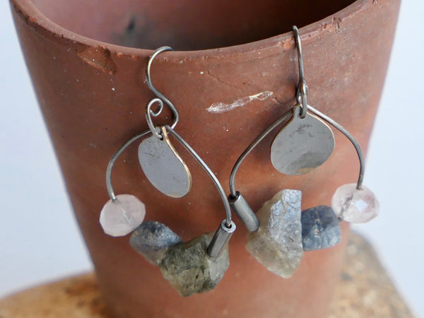 Sterling Silver and Silver Plated Earrings with Rose Quartz, Natural Sapphire, Natural Rose Sapphire and Labradorite Beads