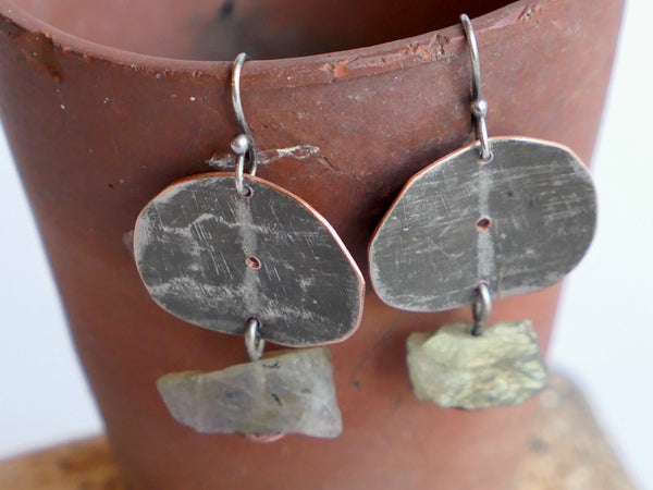 Silver Plated Copper Earrings with Sterling Silver and Labradorite Beads