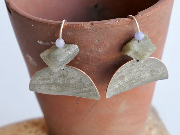 Silver Plated Copper Earrings with Labradorite and Dyed Agate