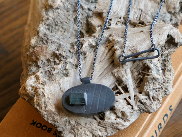 Oxidised Sterling Silver Necklace with Raw Tourmaline