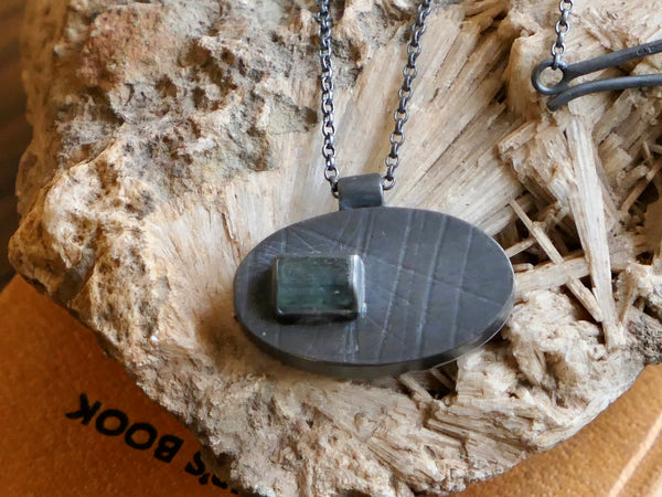 Oxidised Sterling Silver Necklace with Raw Tourmaline