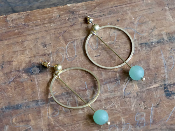 Large Circle and Gemstone Pendulum Earrings
