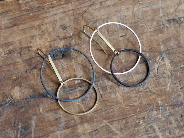 Brass and Black Circle and Vice Versa Earrings