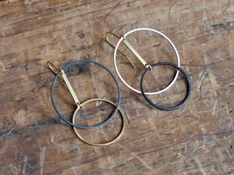 Brass and Black Circle and Vice Versa Earrings