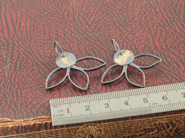 Oxidised Silver Sunflower Earrings with Gold Detail