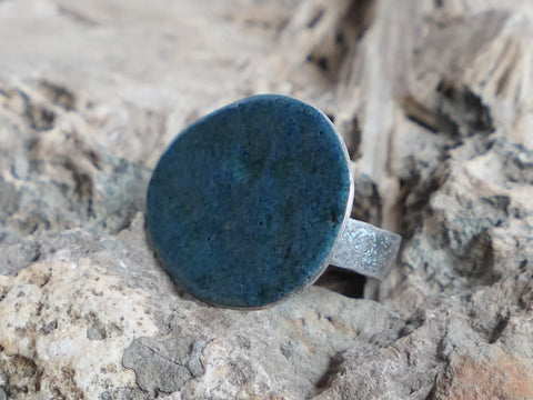 Enamelled, Recycled Silver Pebble Ring
