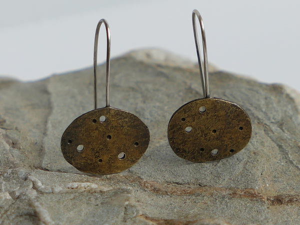 Eroded Brass Pebble Earrings