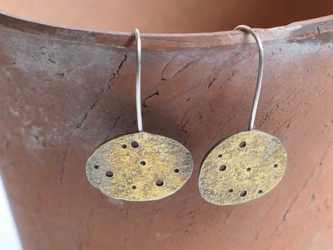 Eroded Brass Pebble Earrings