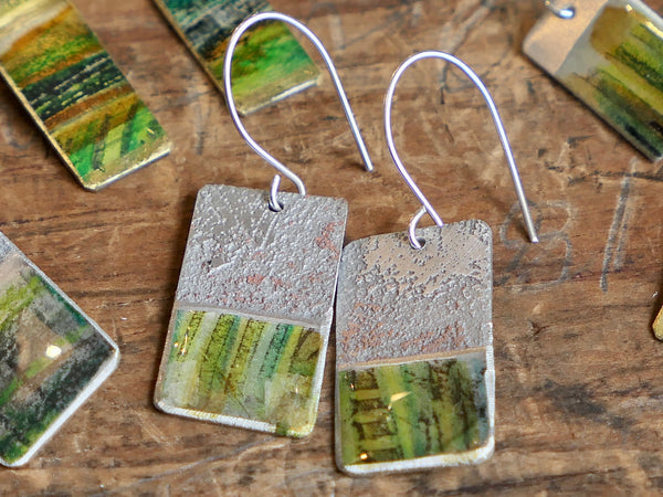 Medium Aluminium, Collage and Resin Abstract Landscape Earrings