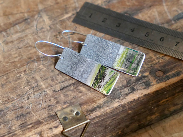Long, Aluminium, Collage and Resin Abstract Landscape Earrings