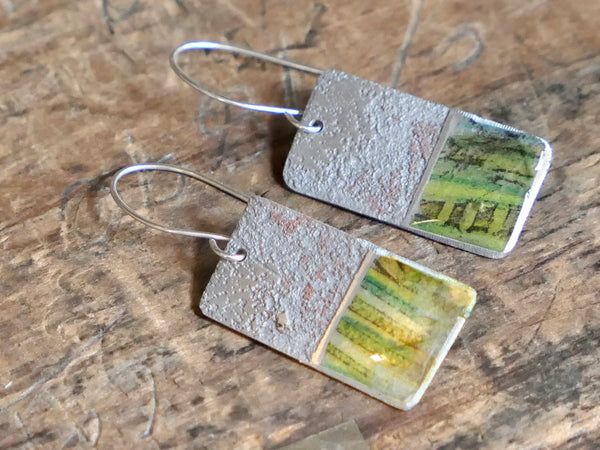 Medium Aluminium, Collage and Resin Abstract Landscape Earrings