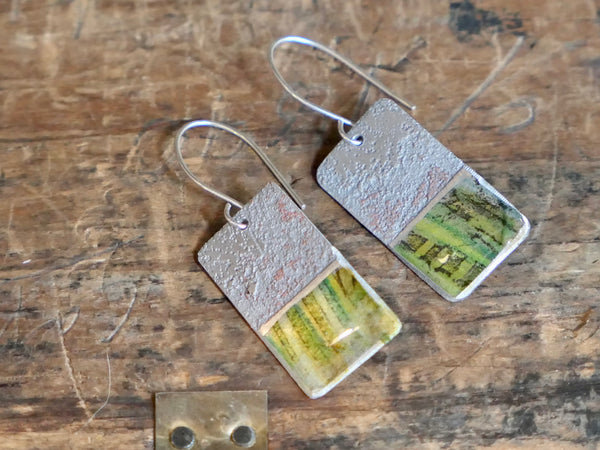 Medium Aluminium, Collage and Resin Abstract Landscape Earrings