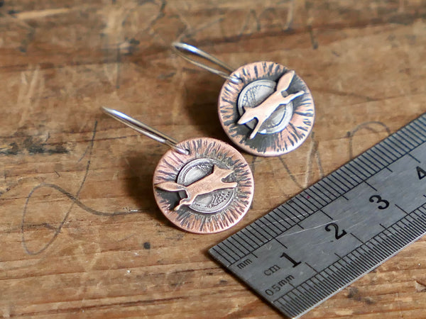 Round, Brass, Sterling Silver,  and Red Bronze Fox Earrings