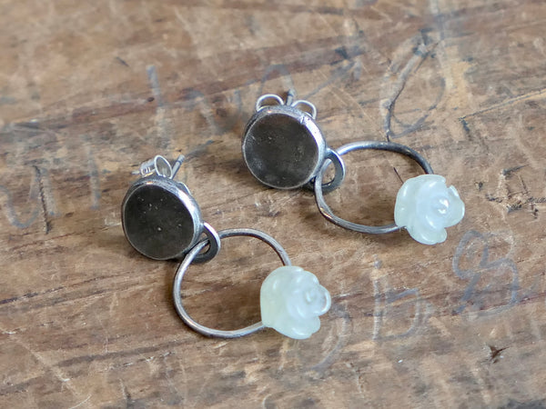 Silver and Carved Serpentine Bead Earrings