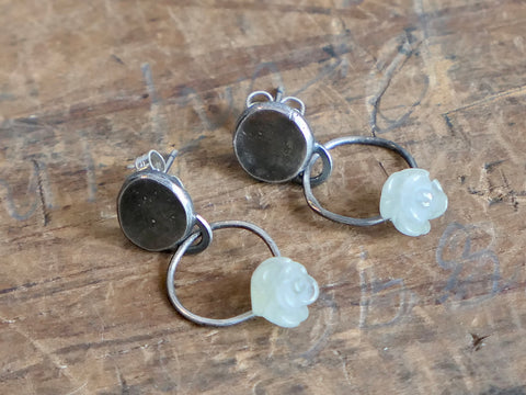 Silver and Carved Serpentine Bead Earrings