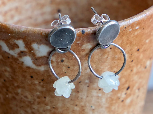 Silver and Carved Serpentine Bead Earrings