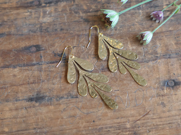 Seaweed Hammered Brass Earrings