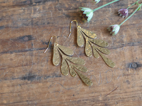Seaweed Hammered Brass Earrings