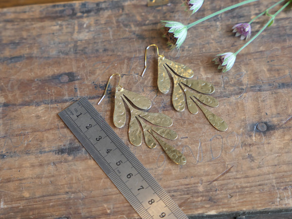 Seaweed Hammered Brass Earrings