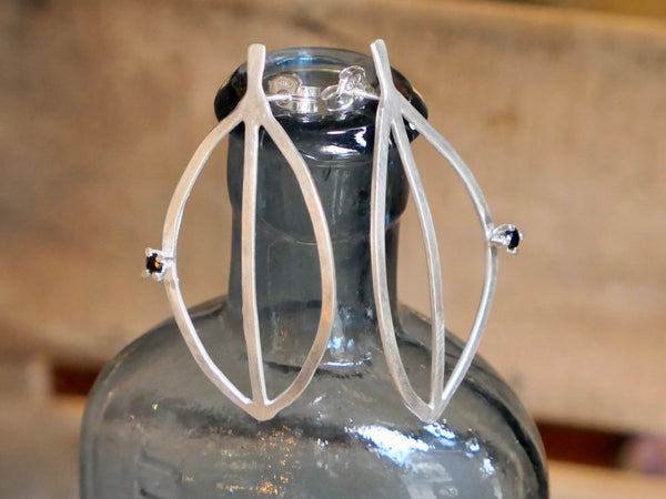 Silver Leaf Earrings with Black Spinel