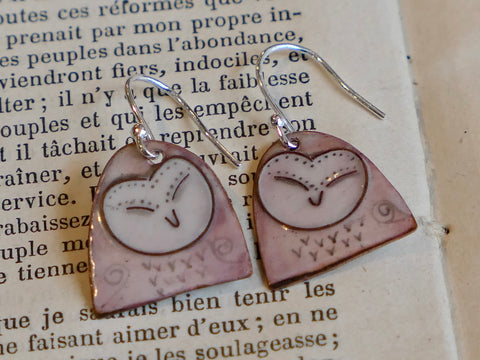 Pink Sleepy Owl Earrings