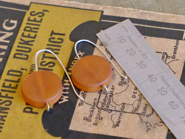 Orange Resin and Silver Drop Earrings