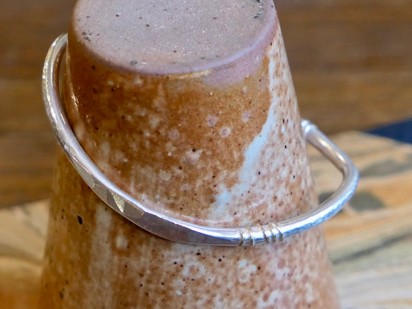 Chunky Hand Forged Silver Bangle with 18ct Gold Wrapped Wire Detail