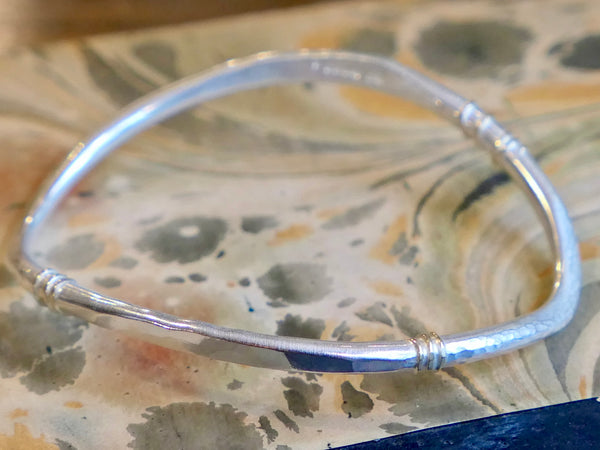 Chunky Hand Forged Silver Bangle with 18ct Gold Wrapped Wire Detail