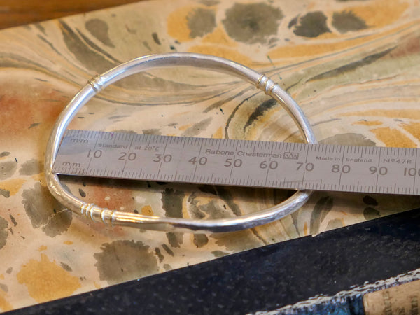Chunky Hand Forged Silver Bangle with 18ct Gold Wrapped Wire Detail