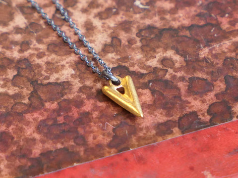 Small, Plump, Gold Plated, Sterling Silver, Heart Pendant on Oxidised Silver Chain