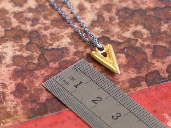 Small, Plump, Gold Plated, Sterling Silver, Heart Pendant on Oxidised Silver Chain
