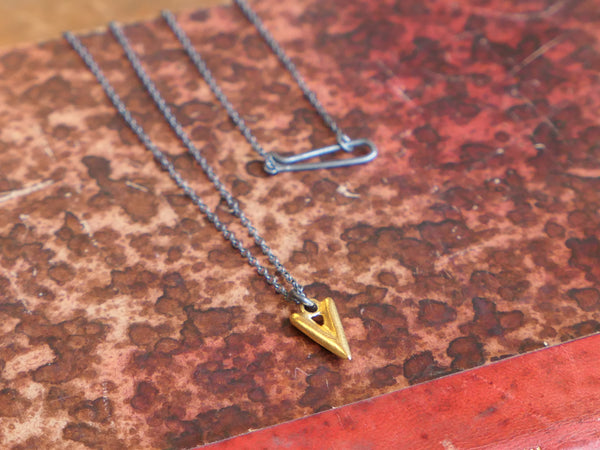 Small, Plump, Gold Plated, Sterling Silver, Heart Pendant on Oxidised Silver Chain